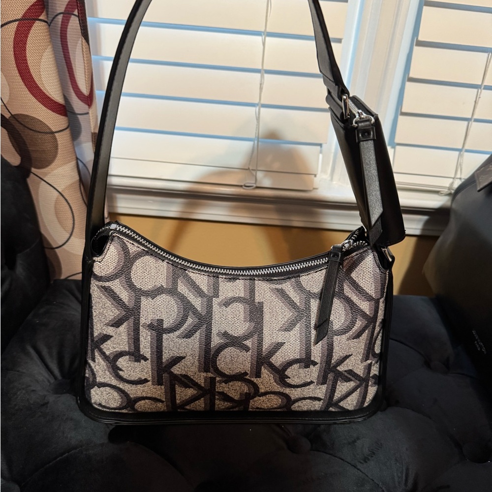 Calvin Klein Monogram Black and Cream Shoulder Bag